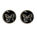 Gold Rimmed Butterfly Earrings (Studs) - black