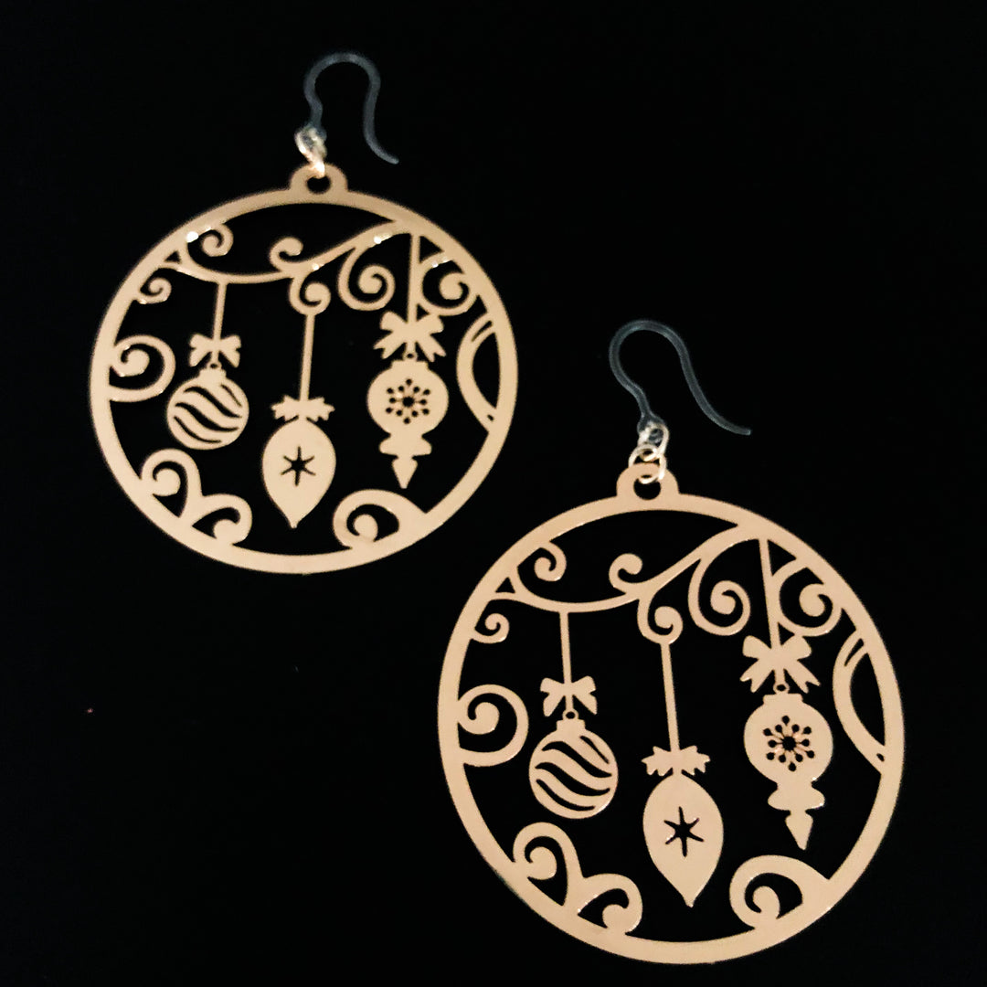 Large Ornament Earrings (Dangles) - rose gold