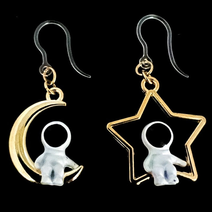 Astronaut Moon Star Earrings (Dangles)