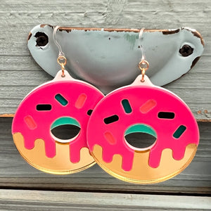 Exaggerated Frosted Sprinkle Donut Earrings (Dangles)