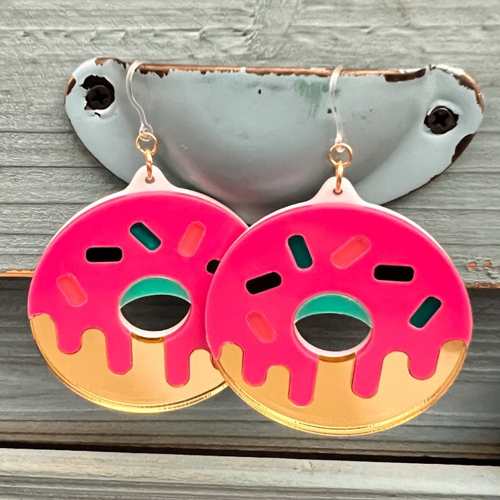 Exaggerated Frosted Sprinkle Donut Earrings (Dangles)