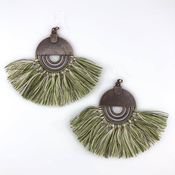 Bronze Sun Tassel Earrings (Dangles) - green
