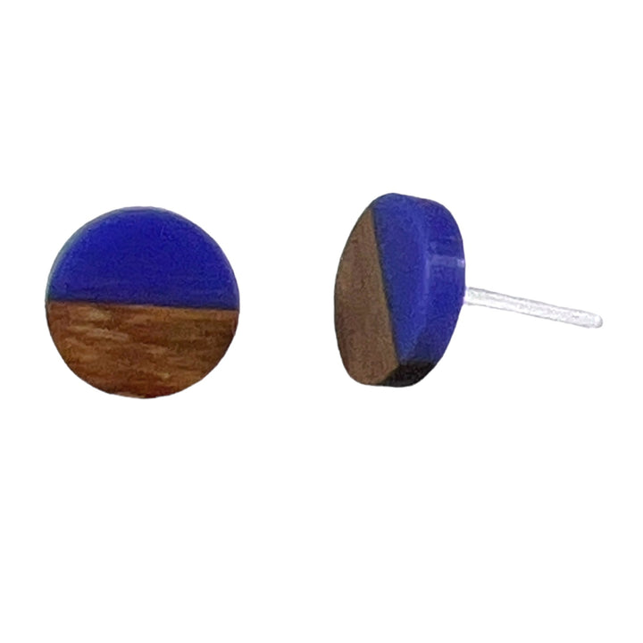 Wooden Celluloid Earrings (Studs) - front & side view