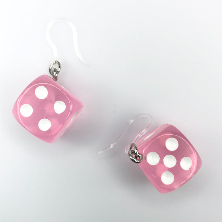 Dice Earrings (Dangles) - light pink