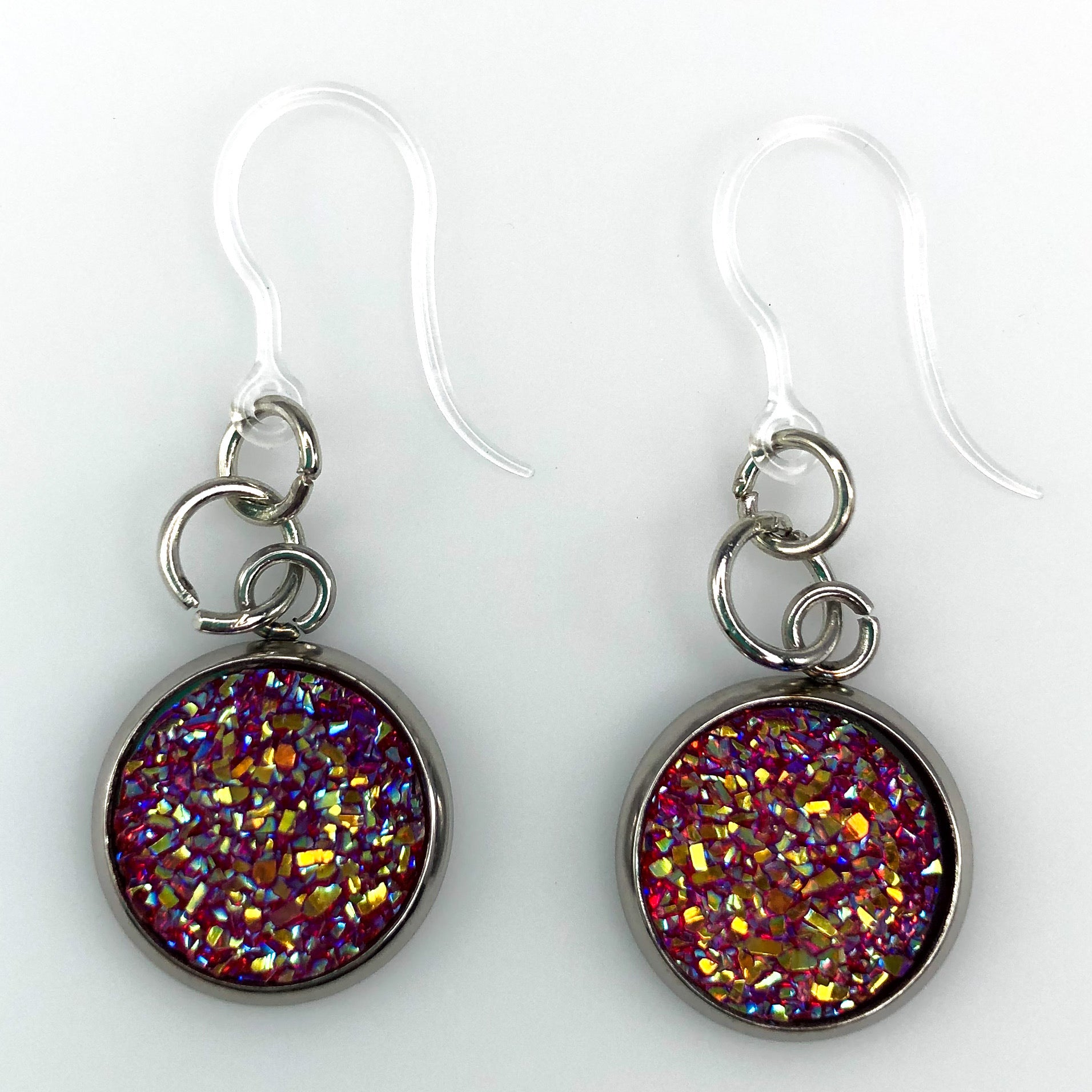 Matching Faux Druzy Earrings & Necklace (Dangles) - magenta