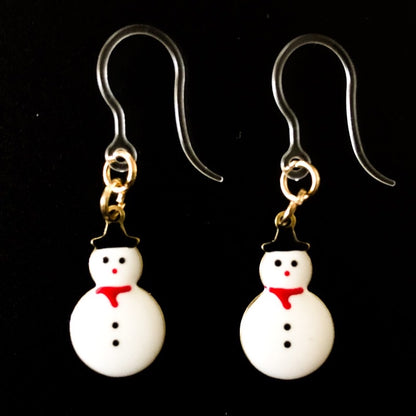 Tiny Snowman Earrings (Dangles)