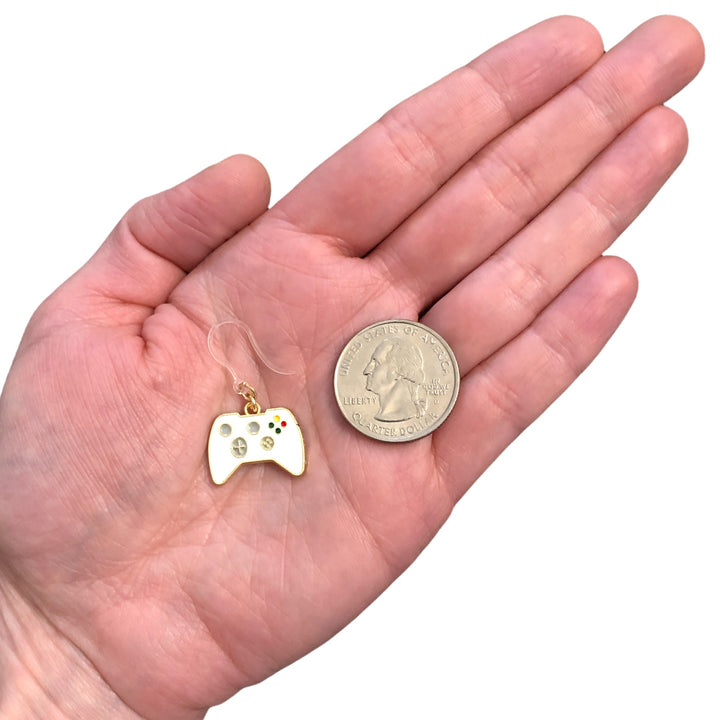 Game Controller Earrings (Dangles) - size comparison quarter & hand