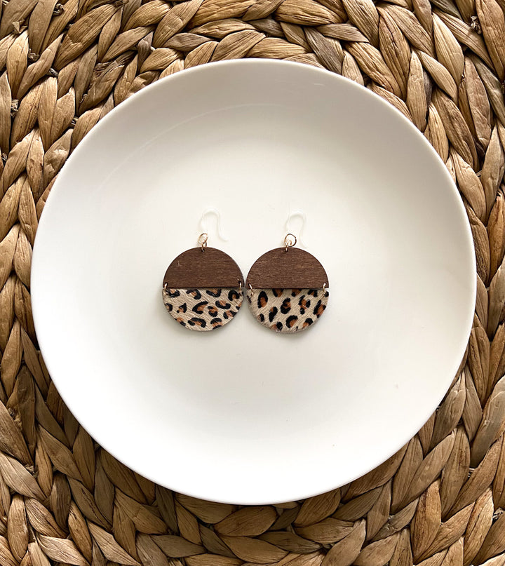 Wood Leather Animal Print Earrings (Dangles)