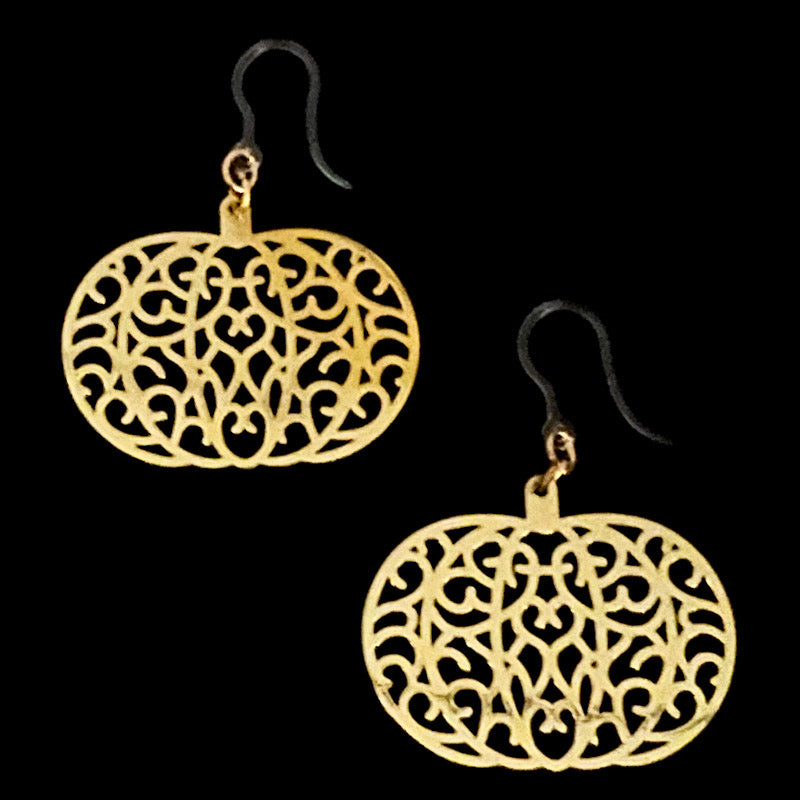 Veiny Pumpkin Earrings (Dangles) - gold
