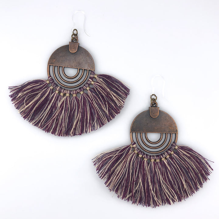 Bronze Sun Tassel Earrings (Dangles) - purple