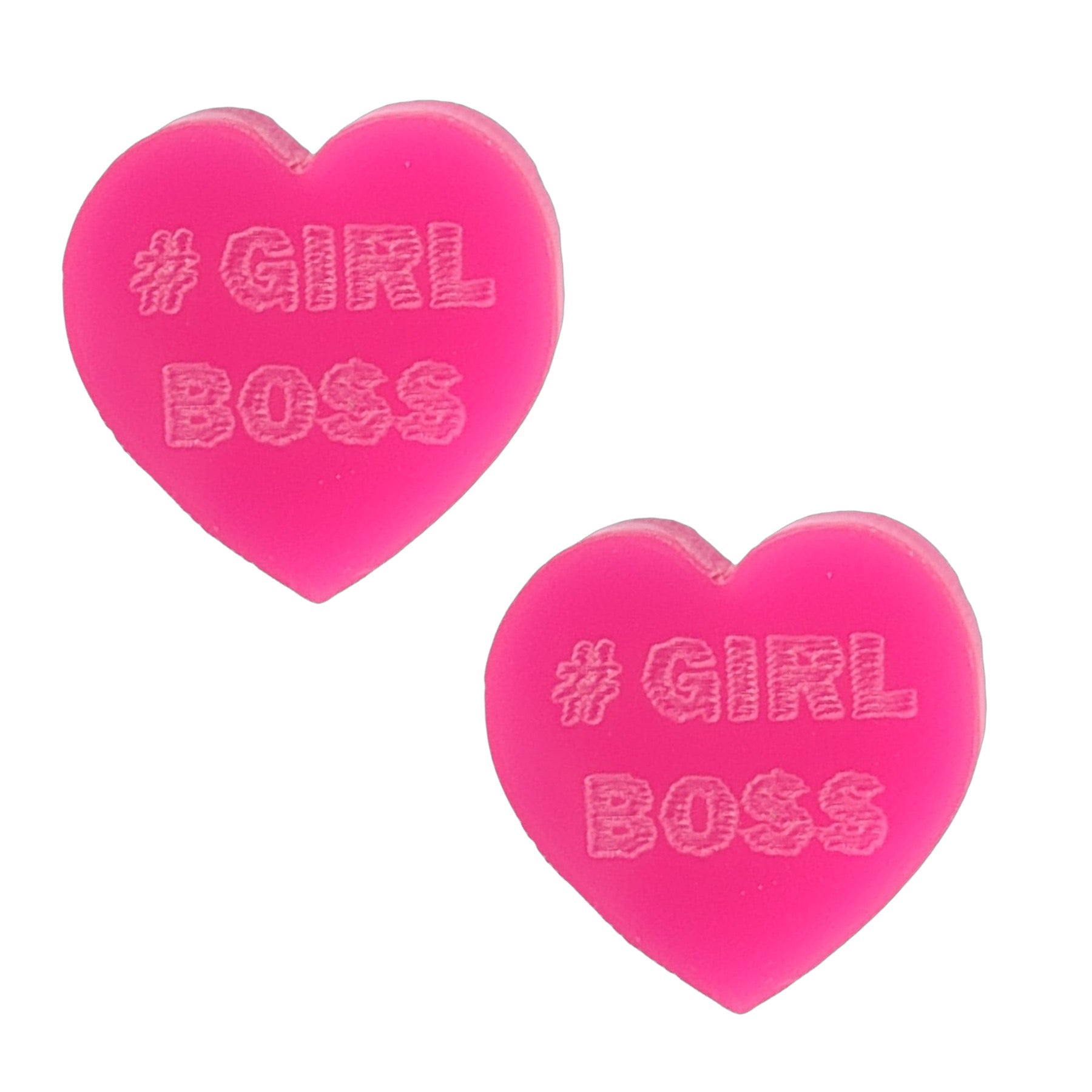 Conversation Hearts Earrings (Studs) - #GIRL BOSS (hot pink)