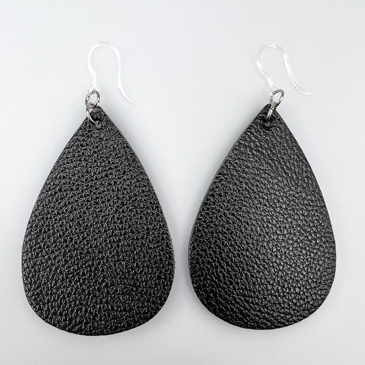 Textured Black Teardrop Earrings (Teardrop Dangles) - medium texture