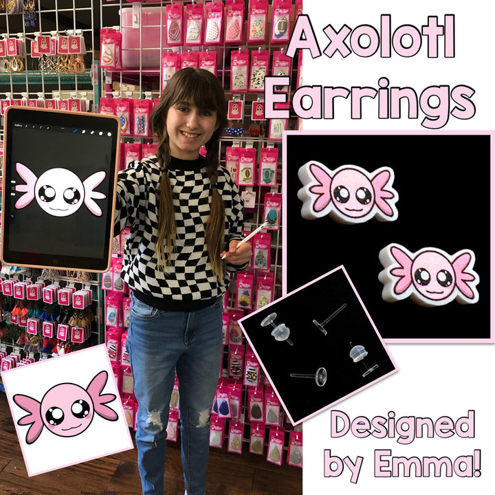 Axolotl Earrings (Studs) - designed by Emma