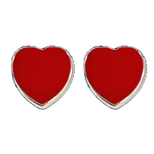 Gold Rimmed Heart Earrings (Studs) - red