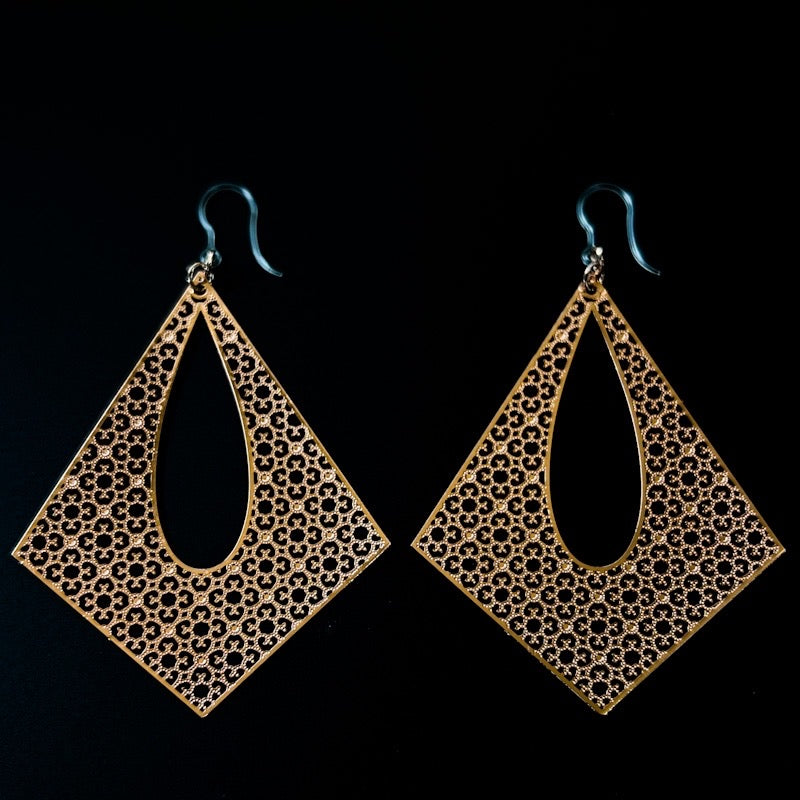 Large Textured Pyramid Earrings (Dangles) - rose gold