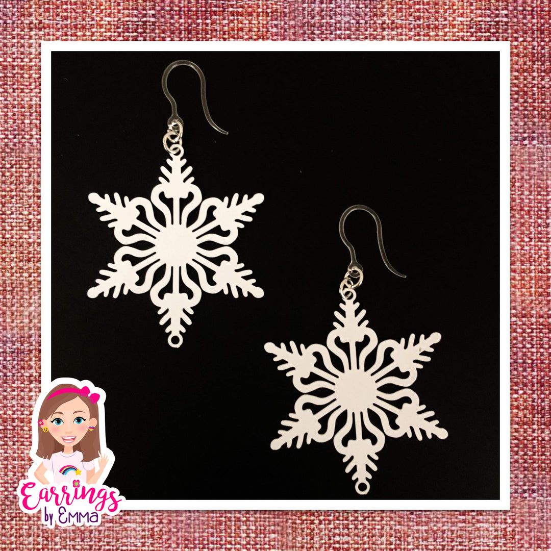 Paper Cut-Out Snowflake Dangles Hypoallergenic Earrings for Sensitive Ears Made with Plastic Posts