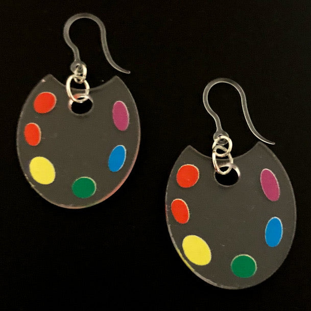 Exaggerated Clear Paint Palette Earrings (Dangles)