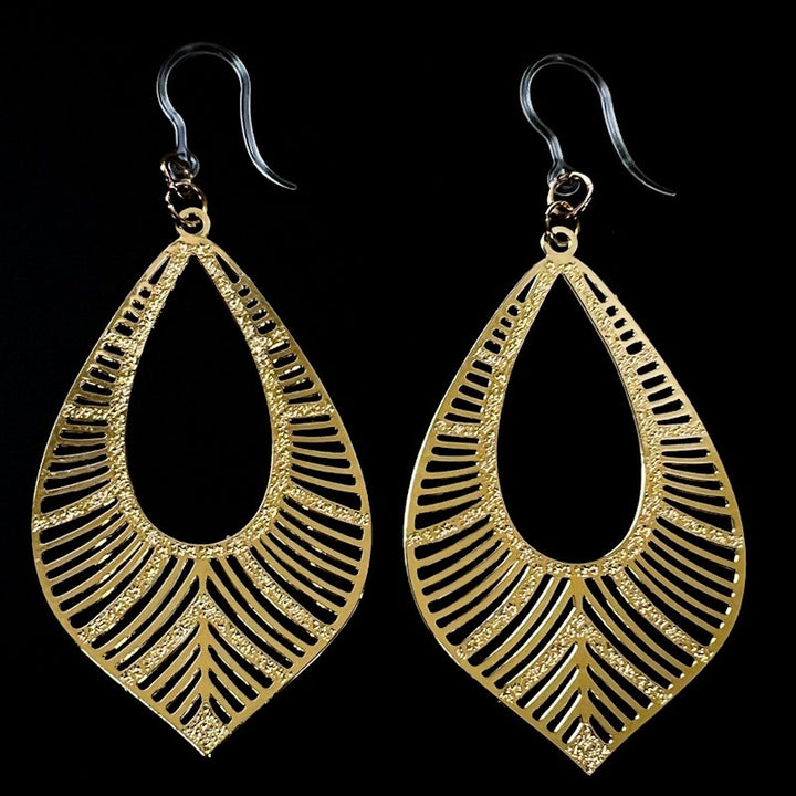 Textured Bird Feather Earrings (Dangles) - gold