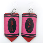 Exaggerated Crayon Earrings (Dangles) - red/pink