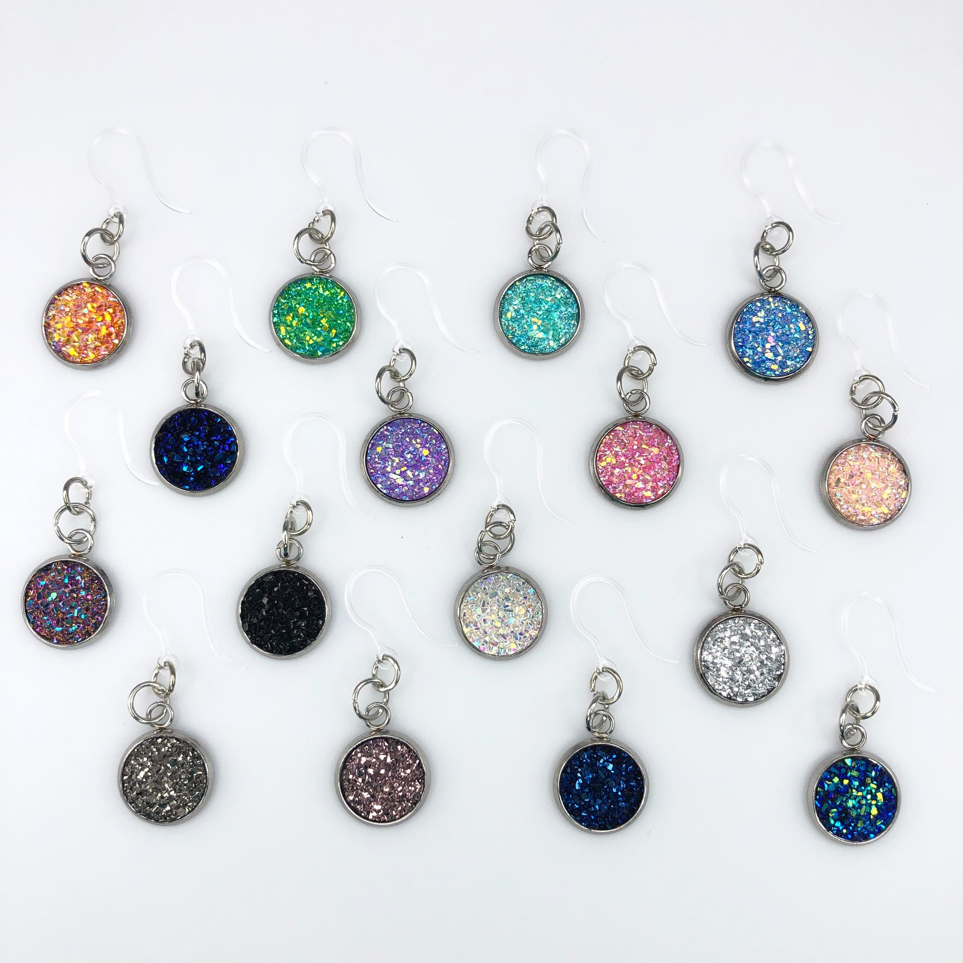 Silver Plated Faux Druzy Earrings (Dangles) - all colors