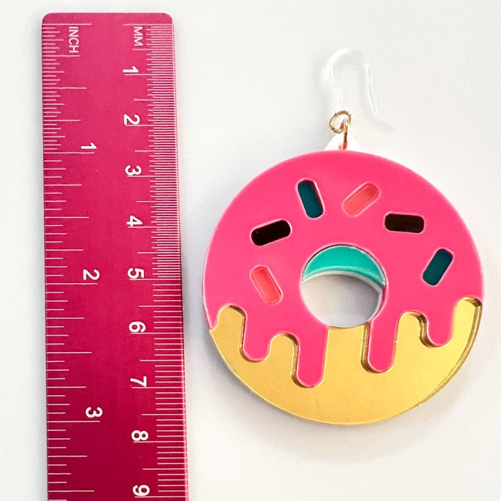 Exaggerated Frosted Sprinkle Donut Earrings (Dangles) - size