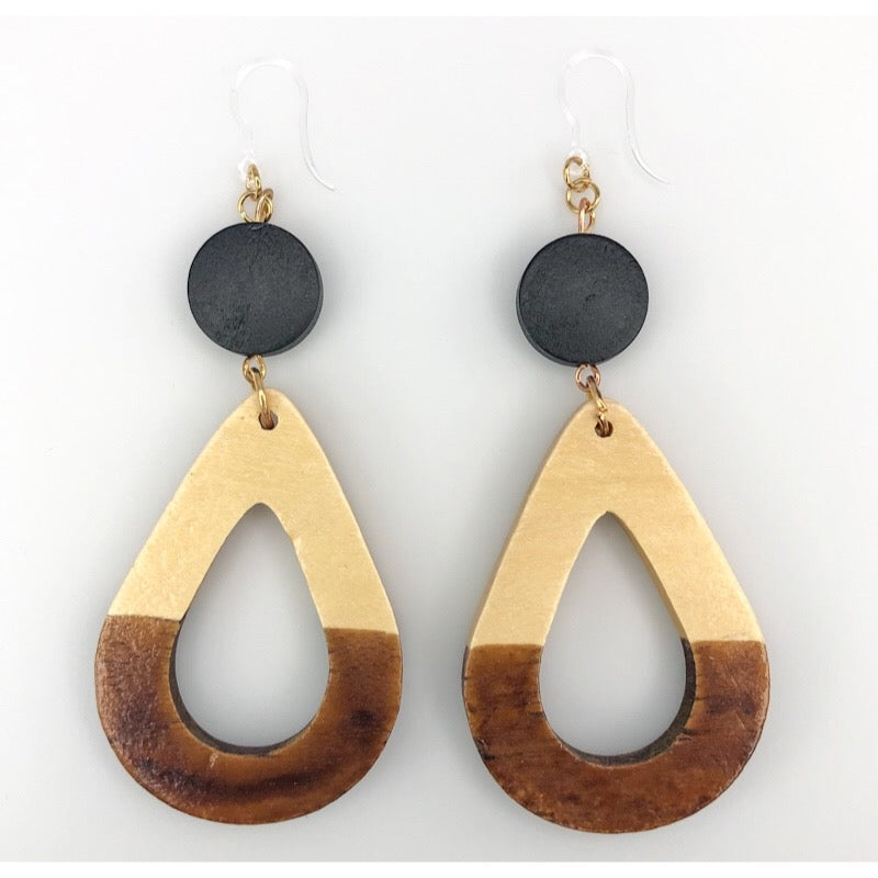Wooden Raindrop Earrings (Dangles)