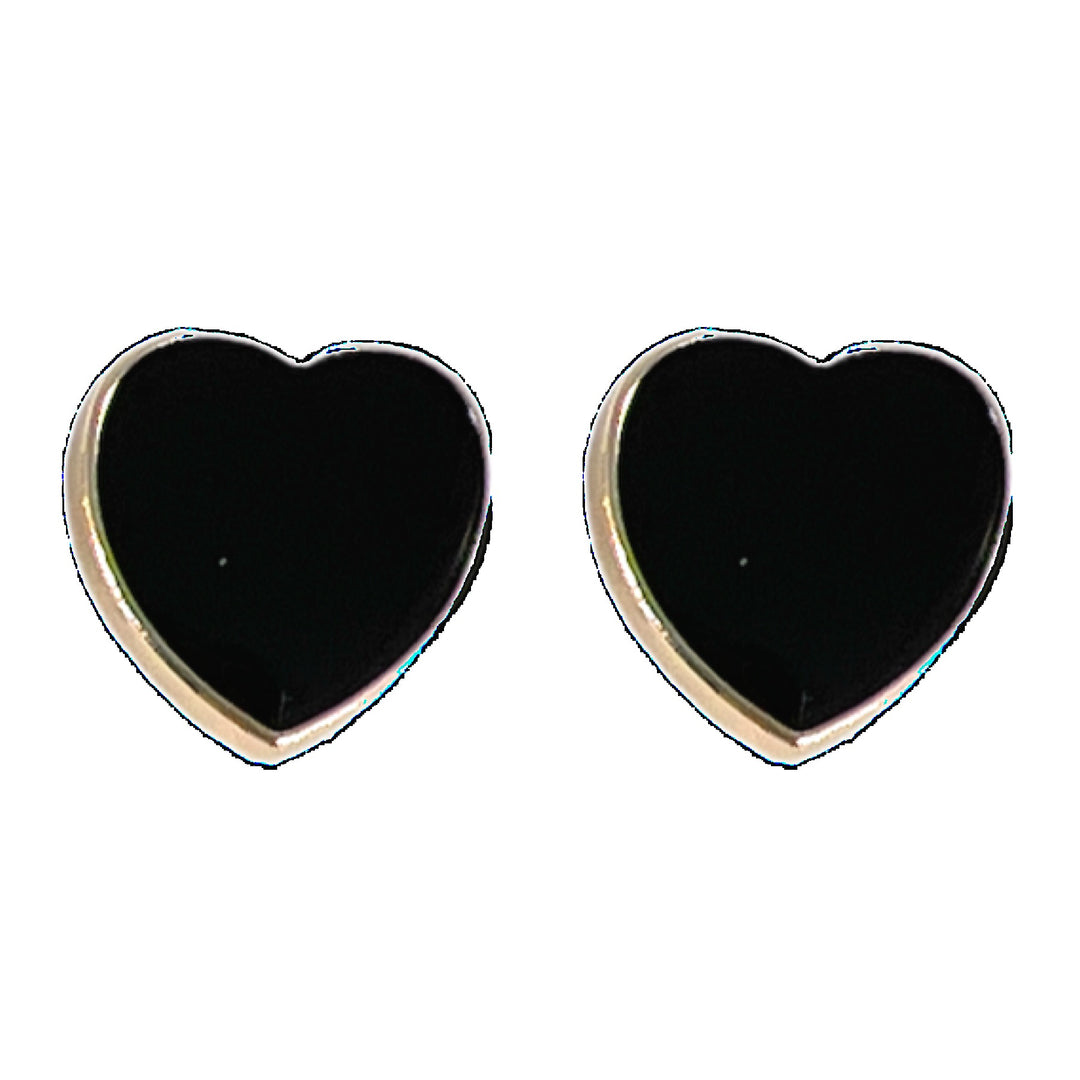 Gold Rimmed Heart Earrings (Studs) - black