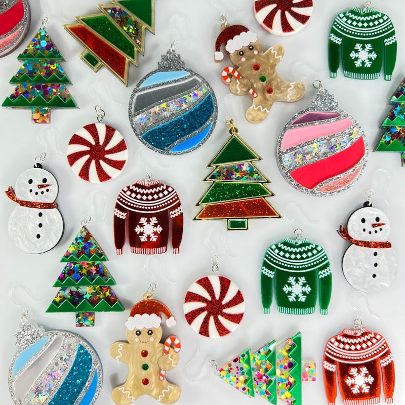 Various exaggerated Christmas earrings