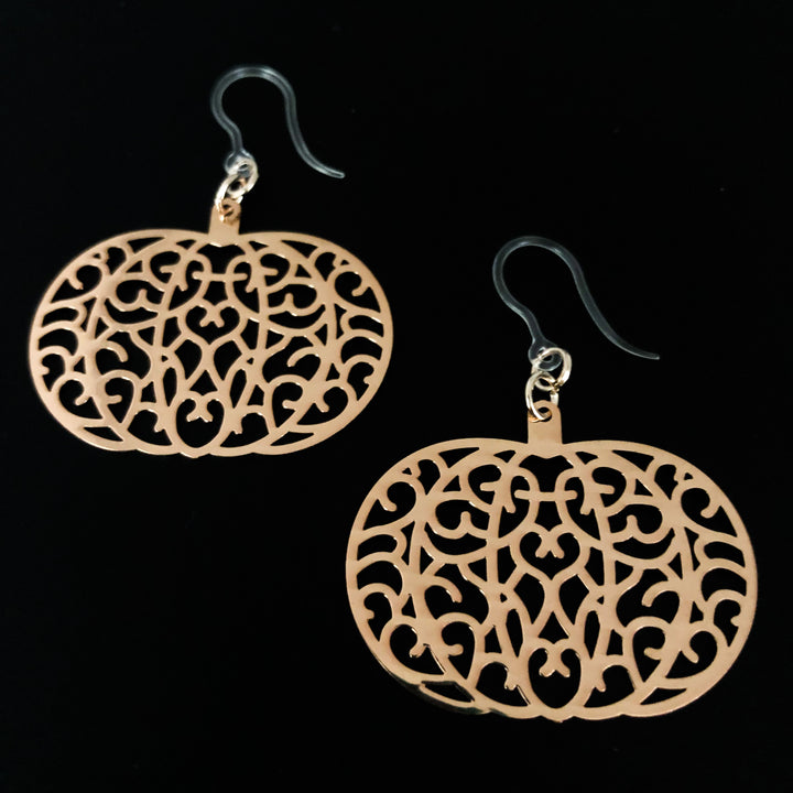 Veiny Pumpkin Earrings (Dangles) - rose gold