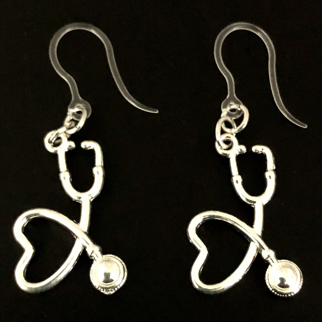 Heart Stethoscope Earrings (Dangles) - silver