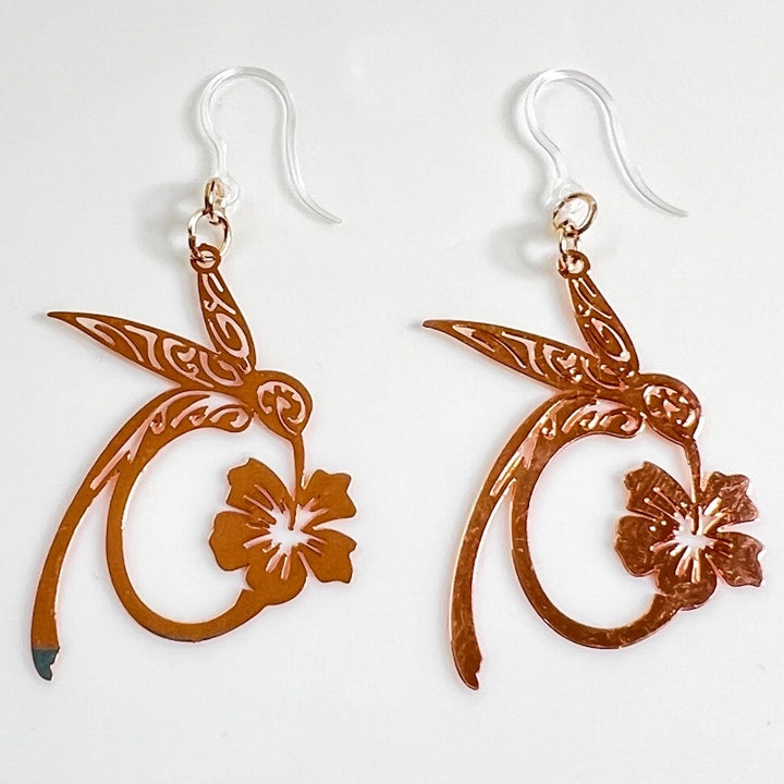 Hungry Hummingbird Earrings (Dangles) - medium rose gold