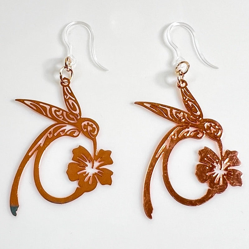Hungry Hummingbird Earrings (Dangles) - medium rose gold