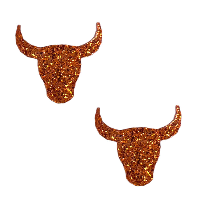 Glitter Longhorn Earrings (Studs) - brown