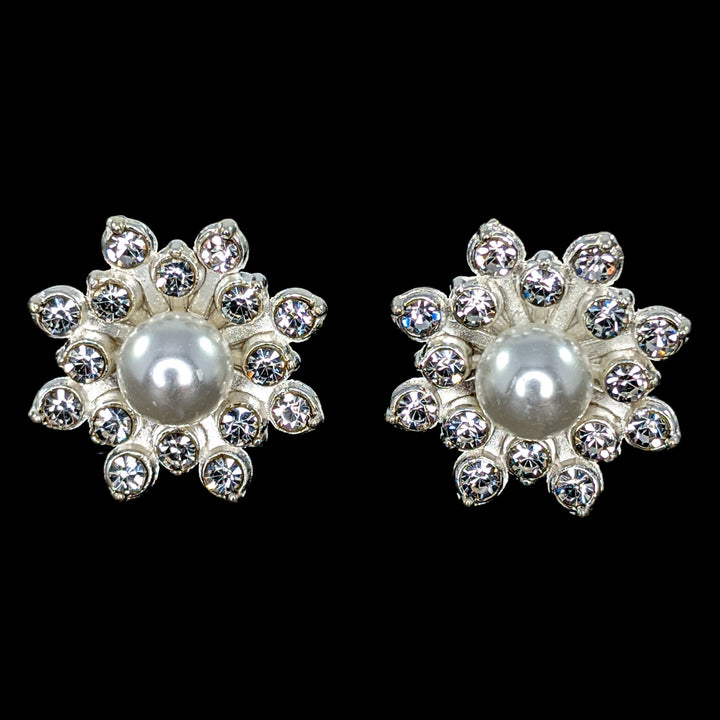 Bursting Rhinestone Pearl Earrings (Studs)