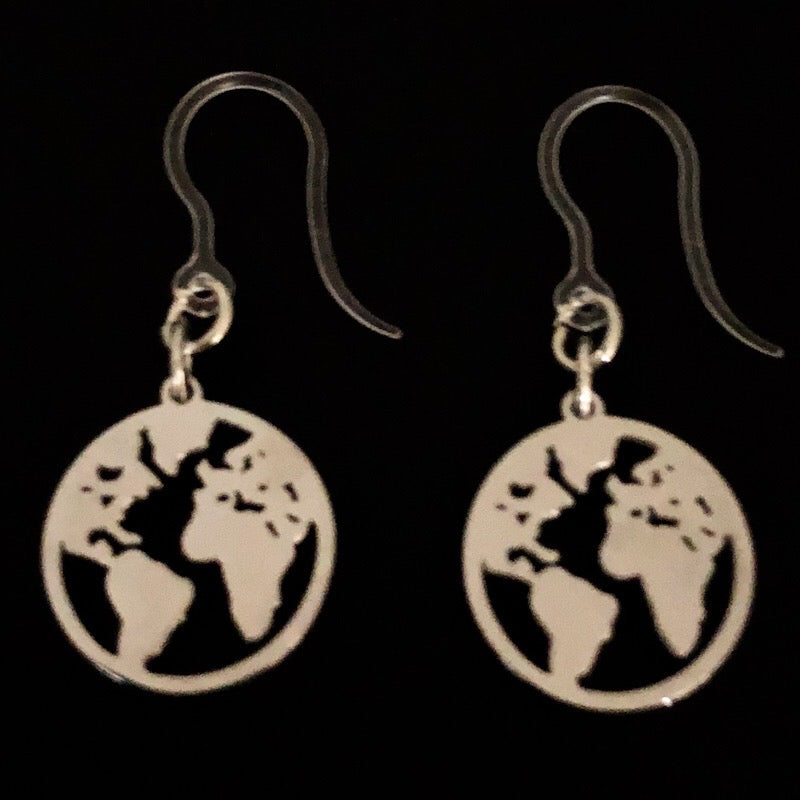 Metallic Map Earrings (Dangles) - silver