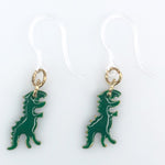 Tiny T-Rex Earrings (Dangles) - green