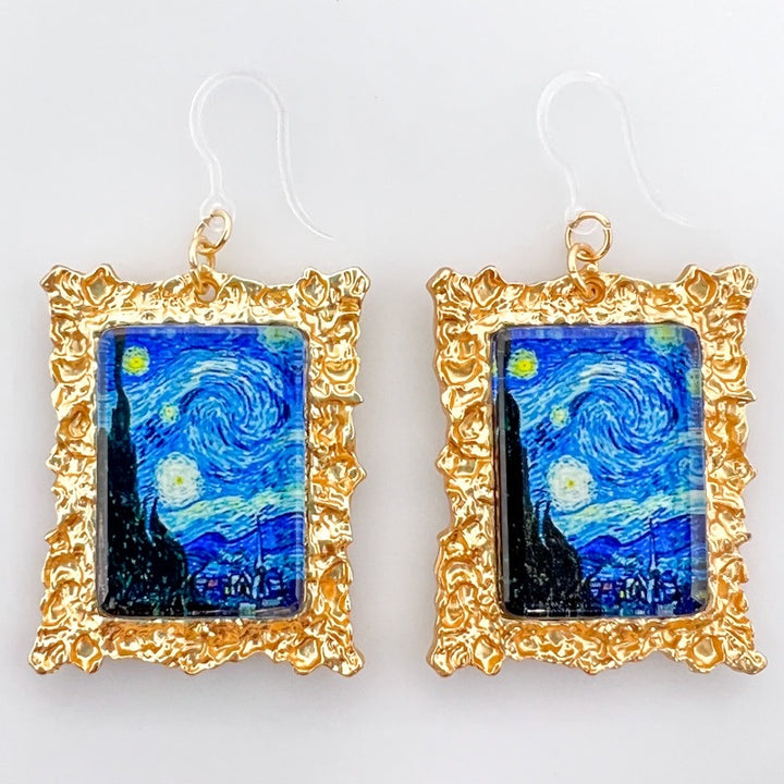 Van Gogh Framed Art Earrings (Dangles) - starry night